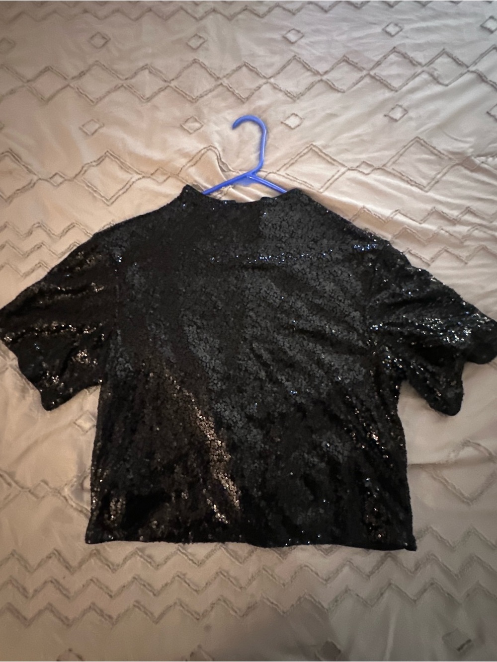 H&M Black Sequin Short Sleeve Top